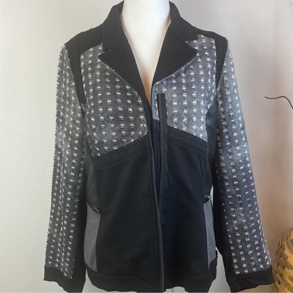 Adam Jacobs Black & Gray Mixed Media Patterned Blazer